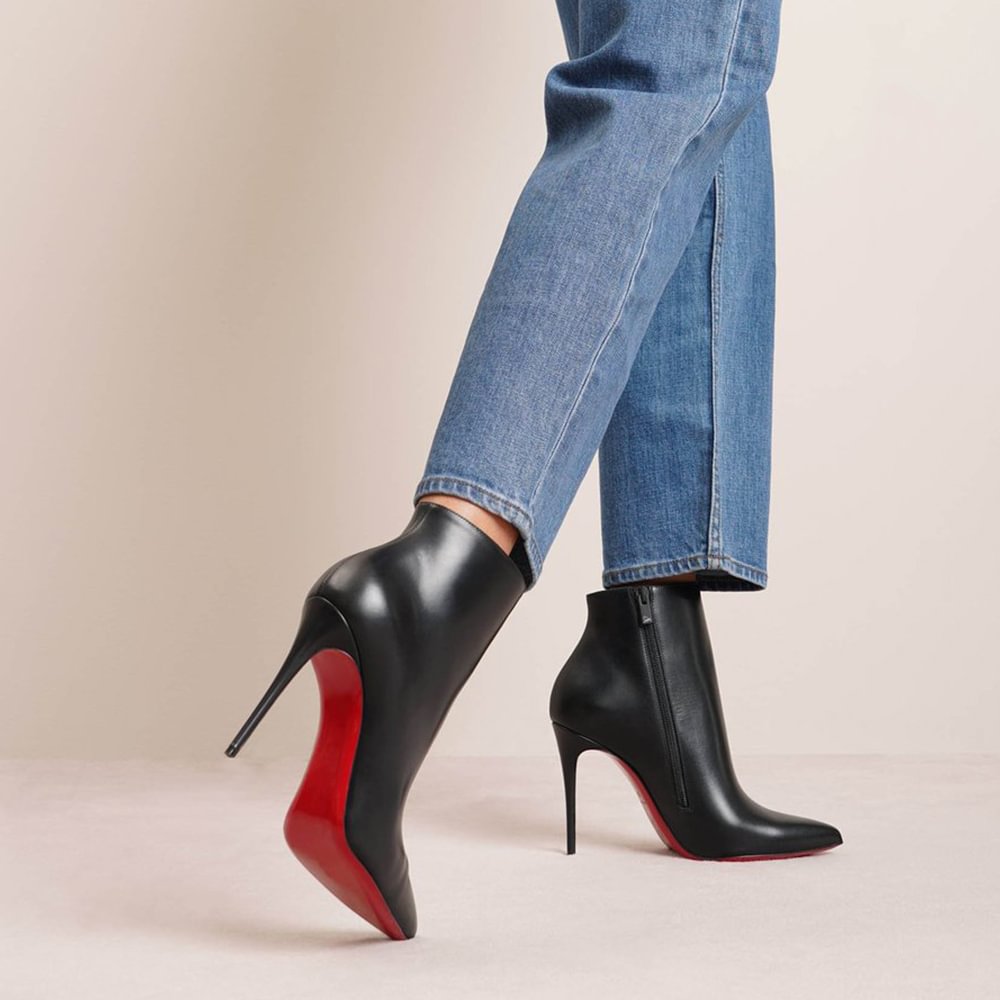 100mm Women's Closed Pointed Toe Red Soles Stilettos Ankle Matte Boots-vocosishoes