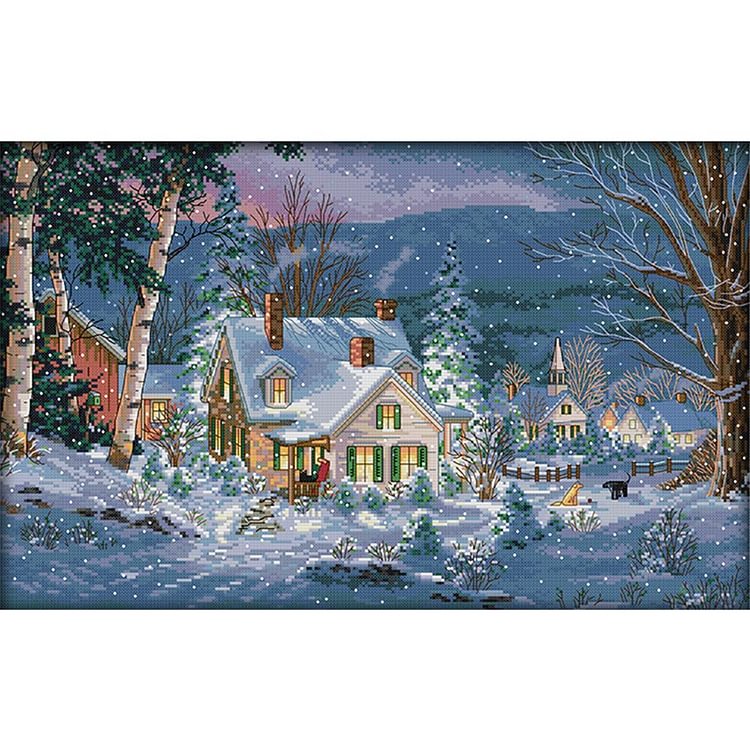 (14Ct/11Ct Counted/Stamped) Christmas Snow Night - Cross Stitch Kit 55x37cm