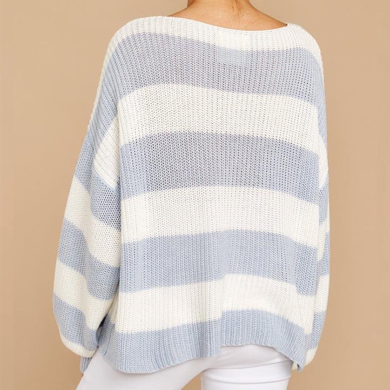 Autumn and Winter New Striped Crew Neck Large Sweater-Corachic