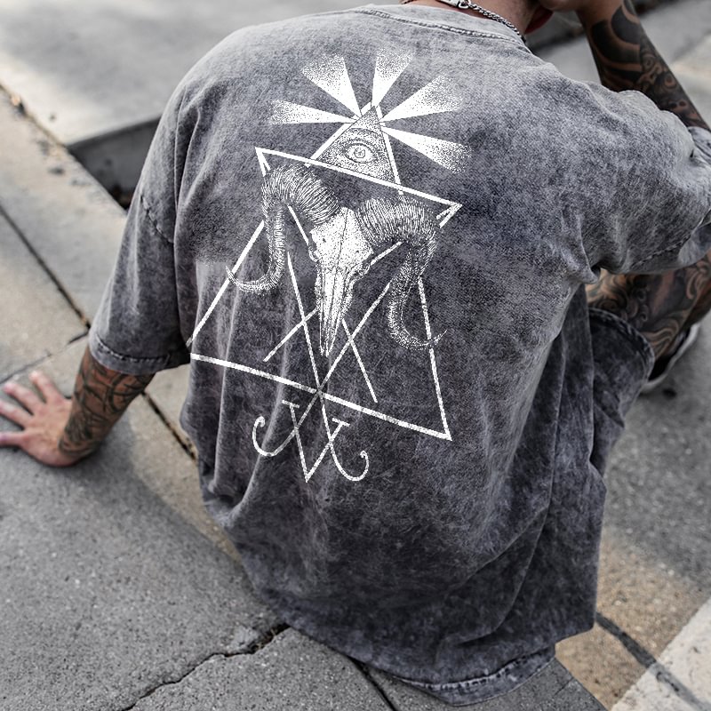 Triangle skull print loose T-shirt designer - Krazyskull