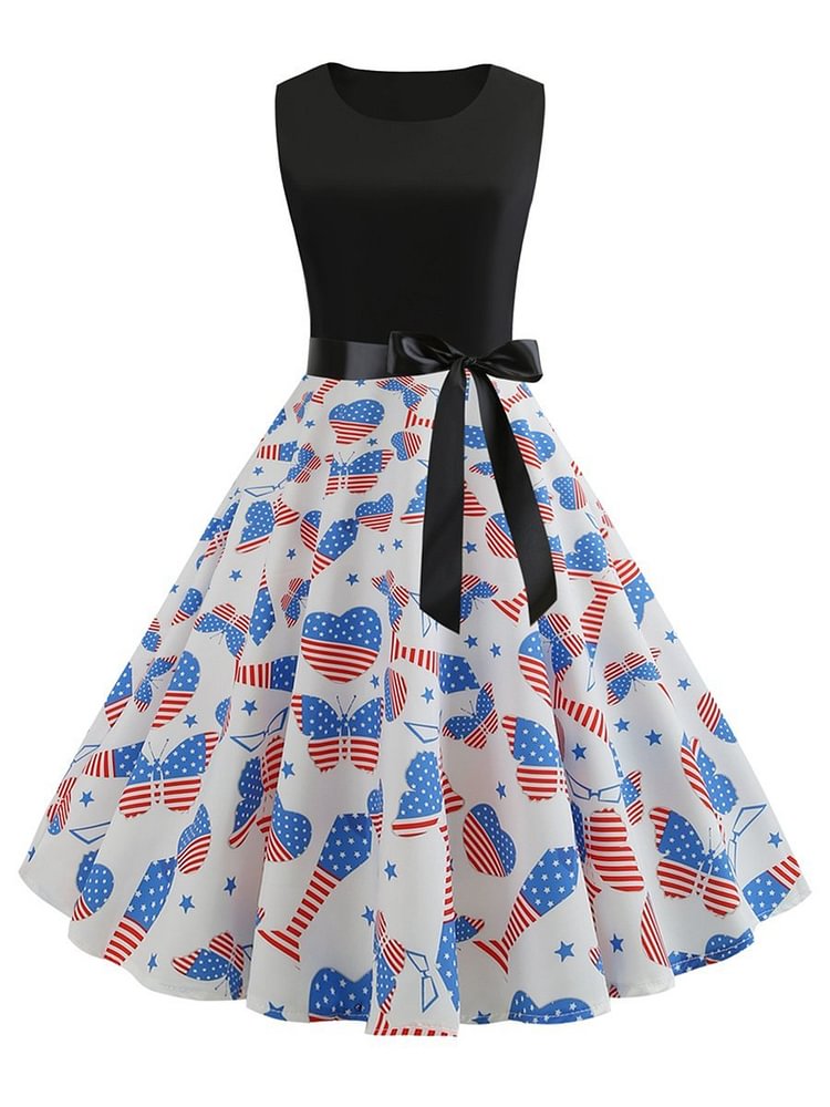 Mayoulove Sleeveless Heart Print Patchwork 1950s Dress-Mayoulove