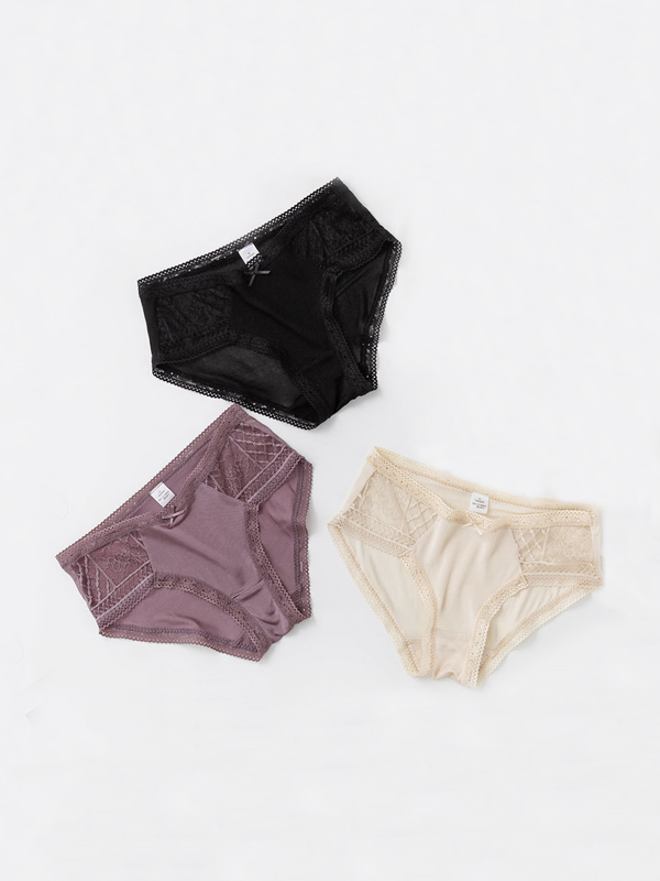 Gleamingly Silk Panties With Lace Trim 3-Pack