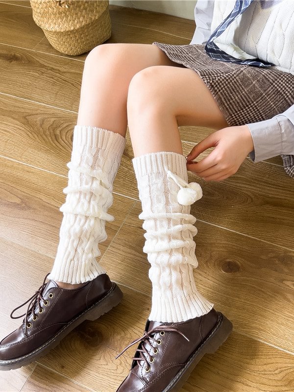 JK Style Braid Solid Color Knitted Leg Warmer