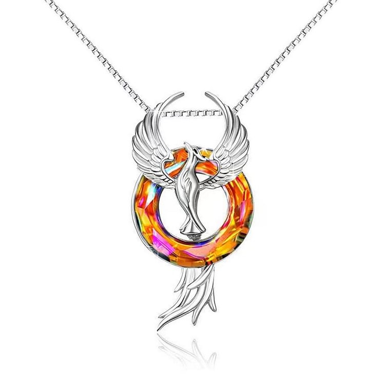 For Self - S925 I Survived Because The Fire Inside Me Burns Brighter Than The Fire Around Me Wing Phoenix Crystal Necklace 