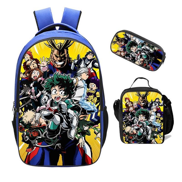 Mayoulove My Hero Academia School Backpack Shoulder Bag Lunch Bag Crossbody Pencil Case 3Pcs-Mayoulove