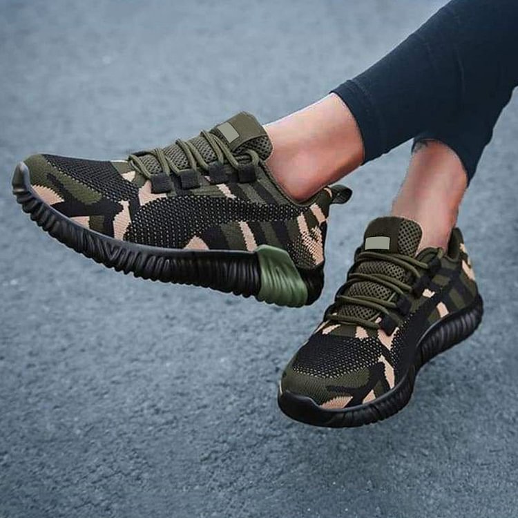 Women & Man Flyknit Camouflage  Walking Shoes Platform Sneakers For Couple