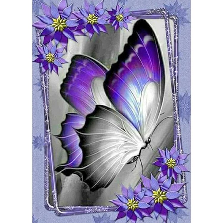Purple Butterfly - Round Drill Diamond Painting - 30*40CM