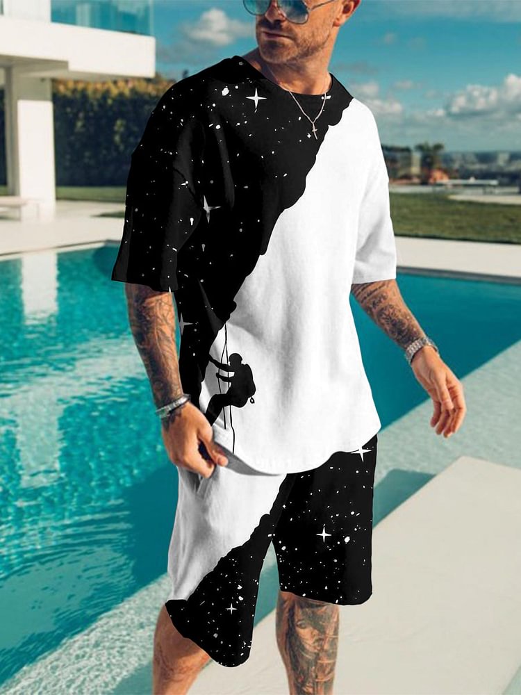 Men's Climber Black and White Starry Sky Printed Suit