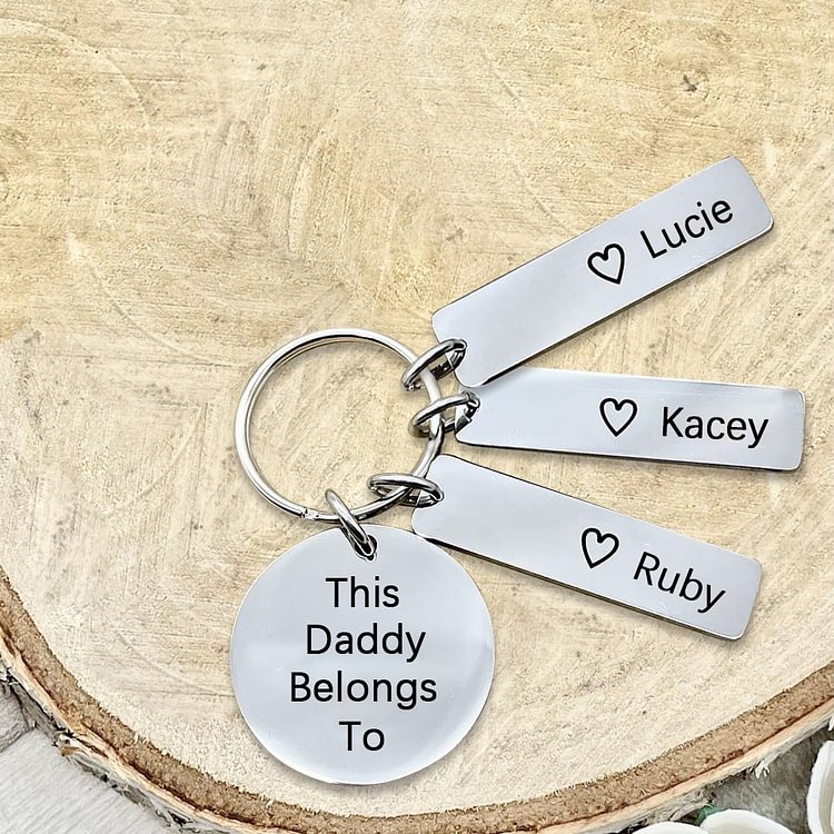 This Daddy Belongs To, Custom Engraved 3 Bar Keychain for Daddy