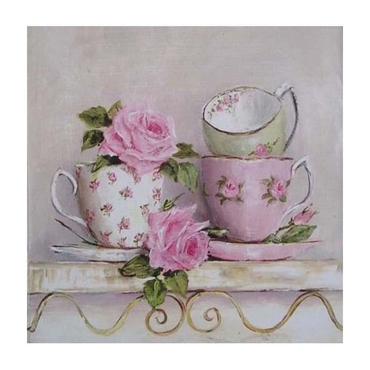 Pink Cups - Full Round Drill Diamond Painting - 30x30cm(Canvas)