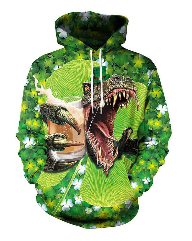 Mayoulove Green Dinosaur In The Clover Print Unisex St. Patrick Pullover Hoodie-Mayoulove