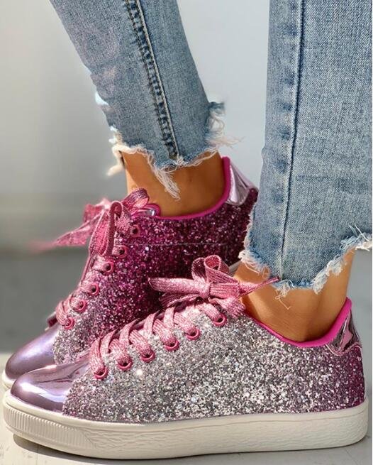 Womens Fashion Casual Rock Glitter Sparkling Sneakers