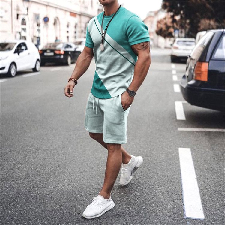 BrosWear Light Blue T-Shirt And Shorts Two Piece Set