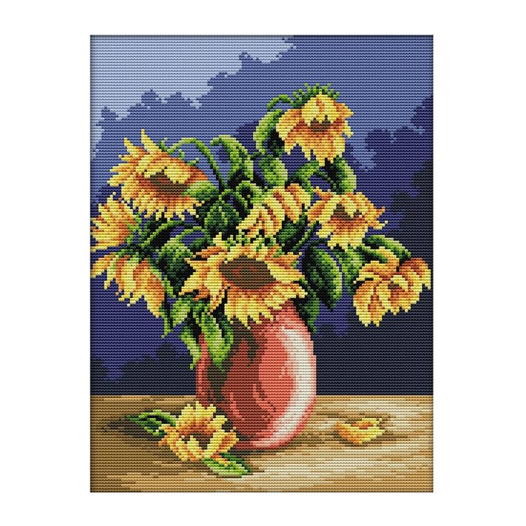Sunflower Vase - 14Ct Stamped Cross Stitch Kit 29*36CM