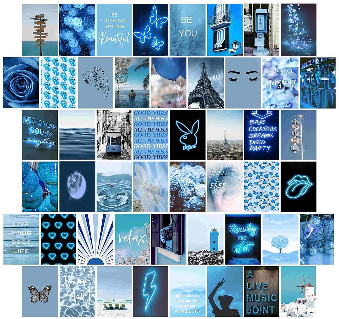 Wall Collage Kit, Photo Wall Collage Set Aesthetic, Collage Print Kit, Aesthetic Pictures for Bedroom Walls, 50PCS Blue Posters、、sdecorshop