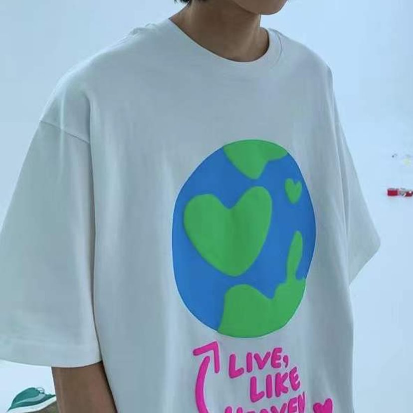Tree & Earth Bubble Loose Letter Printed T-Shirt / Techwear Club / Techwear