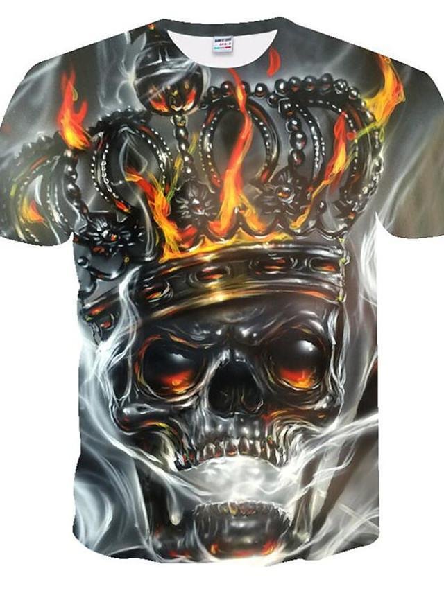 Men's Plus Size 3D Graphic Print T-shirt Rock Punk & Gothic Going out Casual / Daily Round Neck Gray / Short Sleeve / Skull-Corachic
