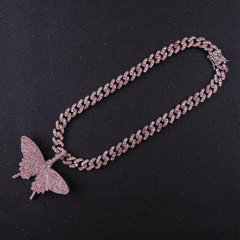 Iced Out Big Size Rose Gold Butterfly Pendant with 8MM Cuban Chain-VESSFUL