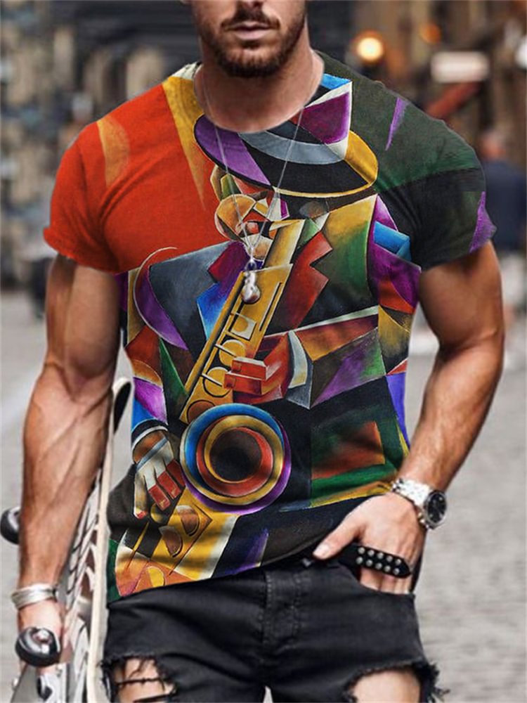 BrosWear Men's Jazz Lover Geometric Art T Shirt