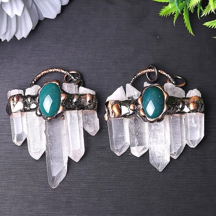 2" Clear Quartz with Green Quartz Pendant for Jewelry DIY Crystal wholesale suppliers