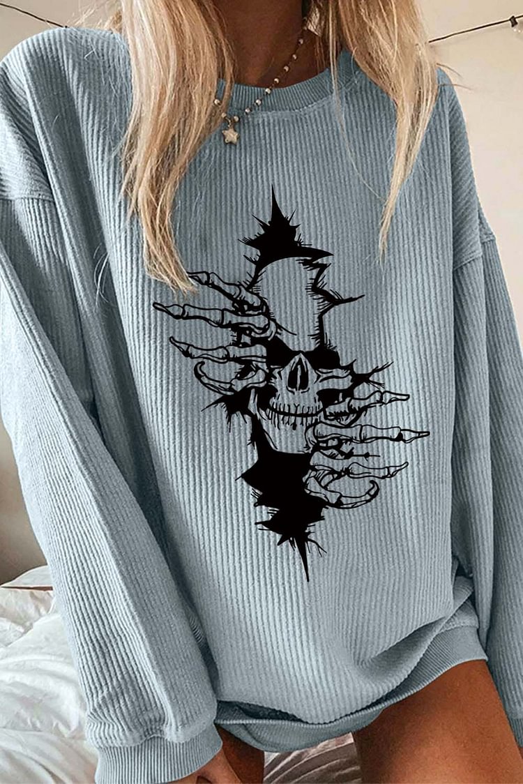 Women's Sweatshirts Skull Print Sweatshirt-Mayoulove