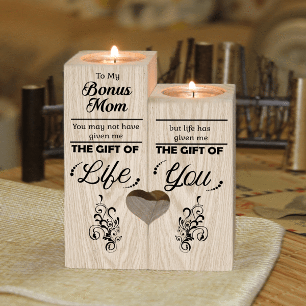 To My Bonus Mom Wooden Candlestick Shelf Couple Decoration Gift Bonus Mom Gifts