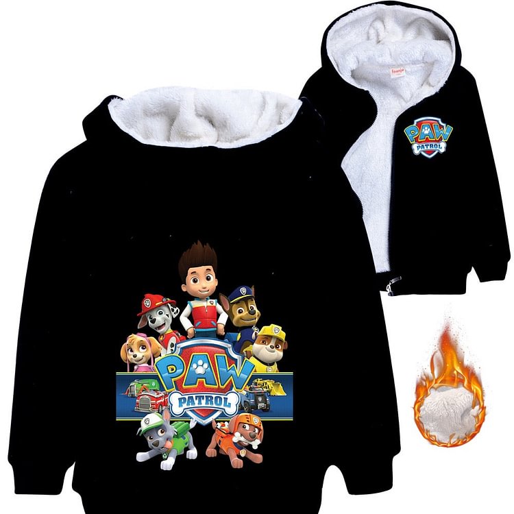 Mayoulove Paw Dog Patrol Sherpa Lined Hoodie Fleece Sweatshirt Full Zip Hooded Jacket for Kids-Mayoulove