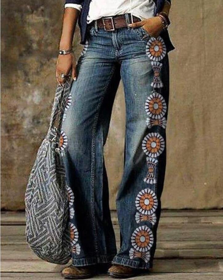 Women's Casual Vintage Floral Printed Loose Pants