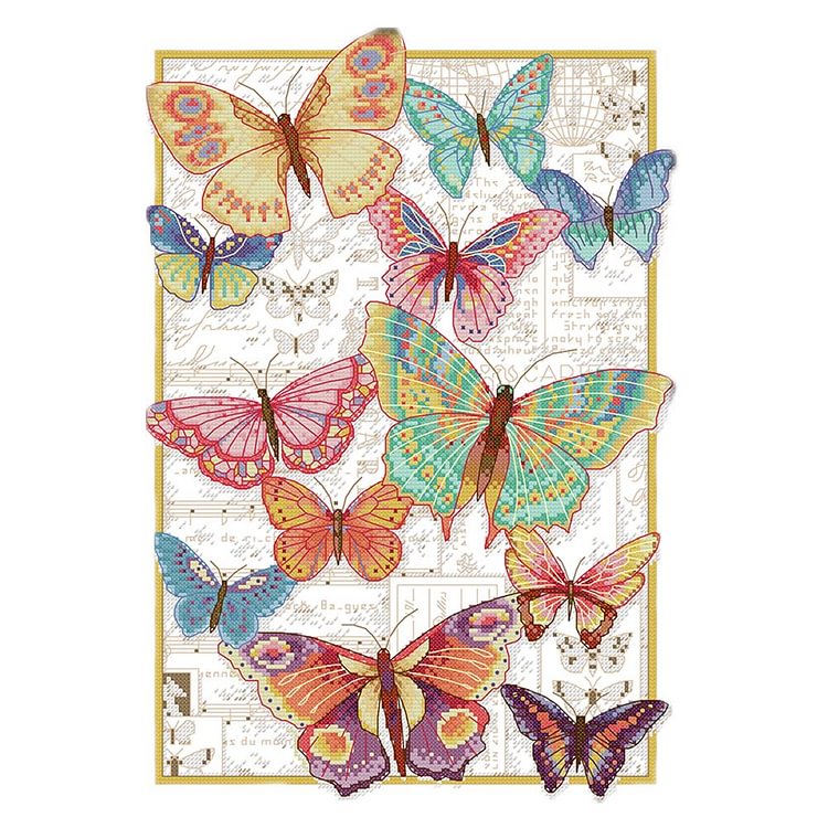 (14Ct/11Ct Counted/Stamped) Colorful Butterflies Flying - Cross Stitch Kit 32*43CM