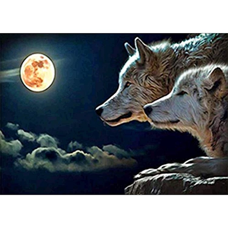 Loups - Peinture diamant pleine - 40x30cm