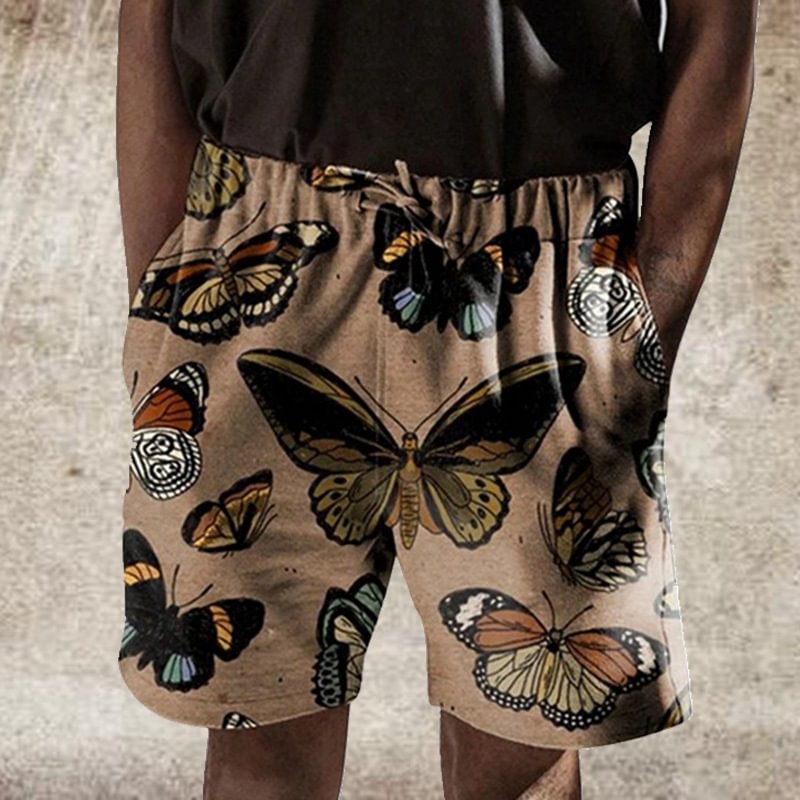 Butterfly Printed Vintage Casual Beach Men's Shorts-VESSFUL