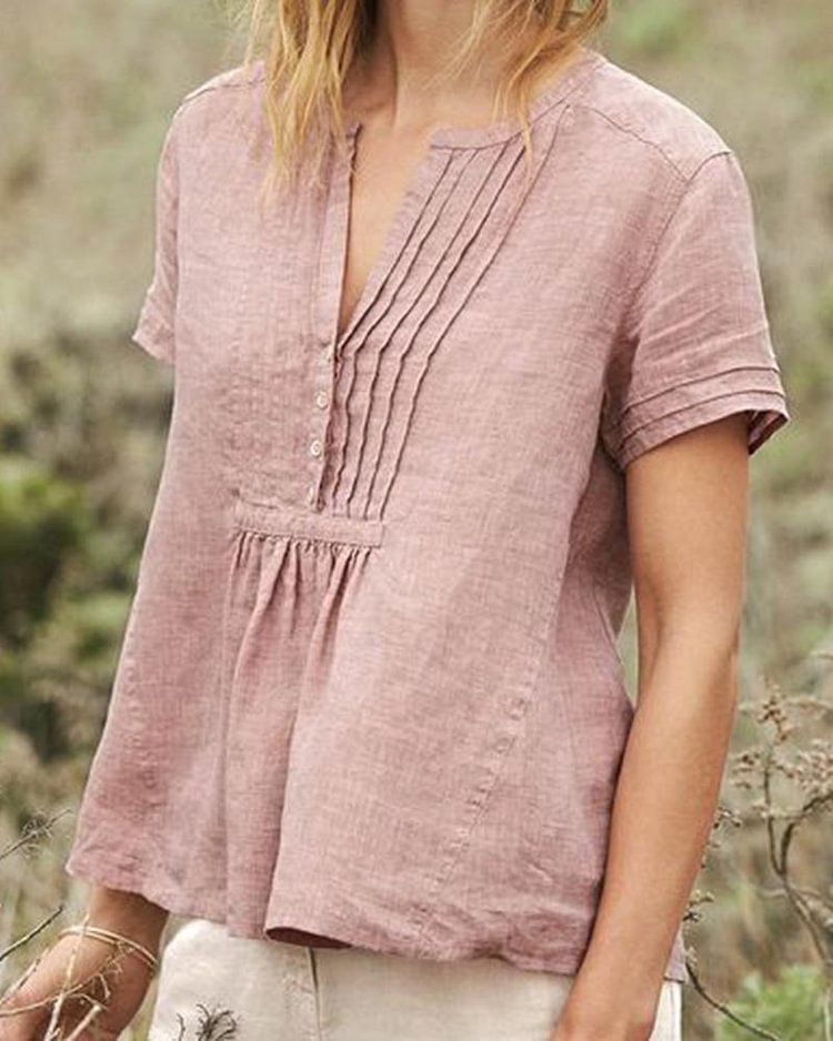 Loose Casual Short V-neck Loose Top-Mayoulove
