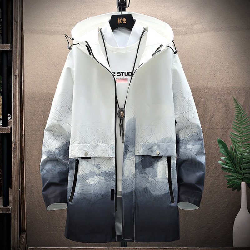 Stylish Casual Gradient Pocket Hooded Trench Coat / Techwear Club / Techwear