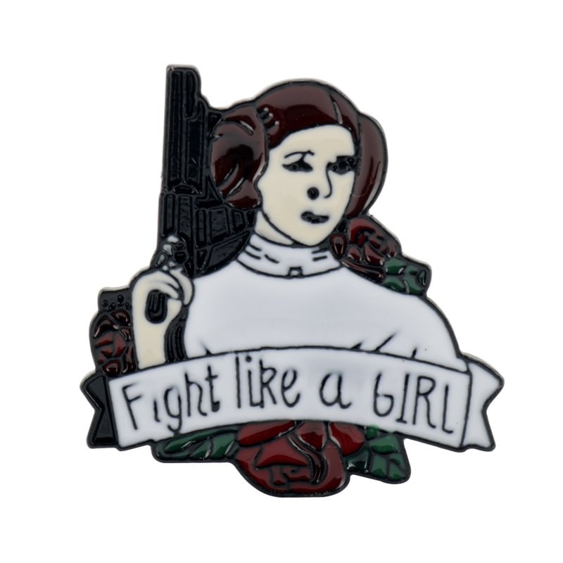 Minnieskull Fight Like A Girl Star Wars Princess Leia Feminist Brooch - Minnieskull