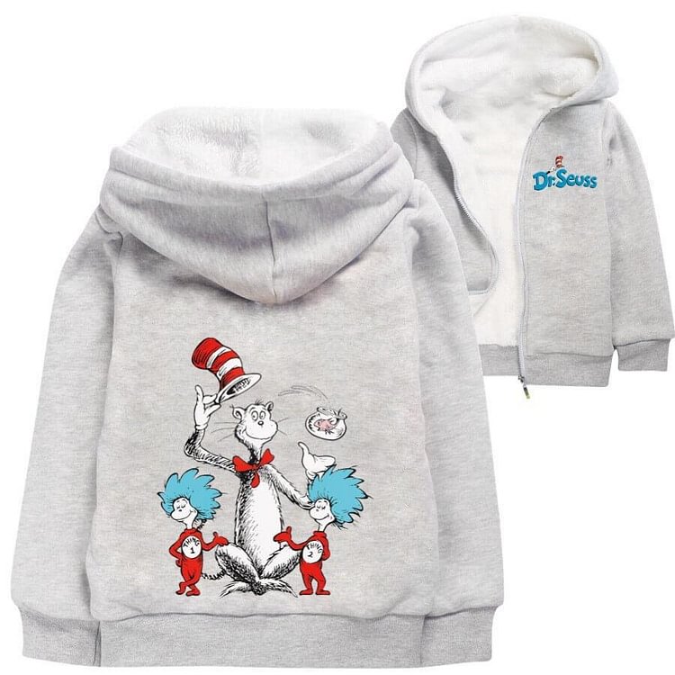Mayoulove The Cat In The Hat Thing 1 2 Print Girls Boys Lined Hooded Jacket-Mayoulove