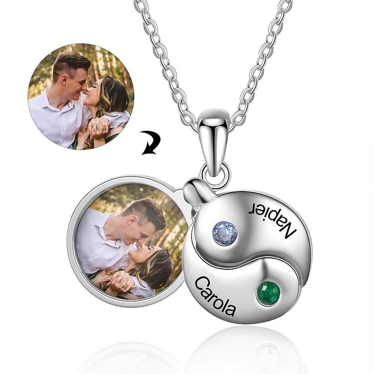 Tai Chi Necklace With Birthstones Engraved Coin Name Necklace Personalized Picture Pendant With Engraving, Custom Necklace with Pictures Inside