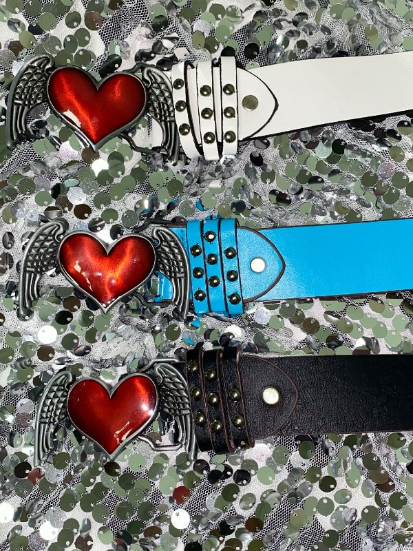 Statement Heart Wings Decorated Rivets Belt
