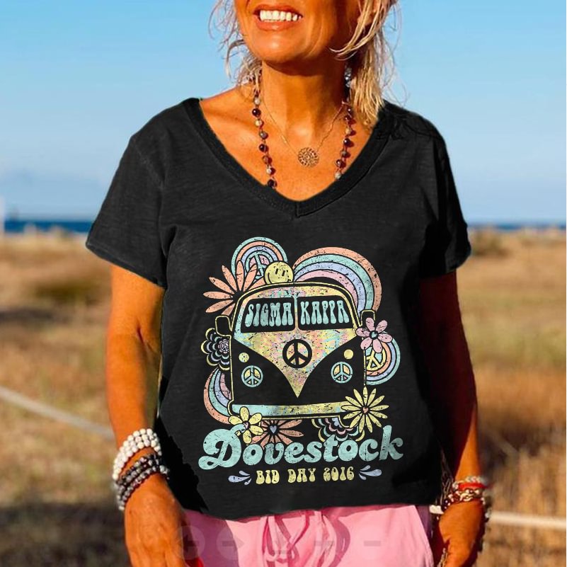 DoveStock Sigma Kappa Printed Floral Hippie T-shirt