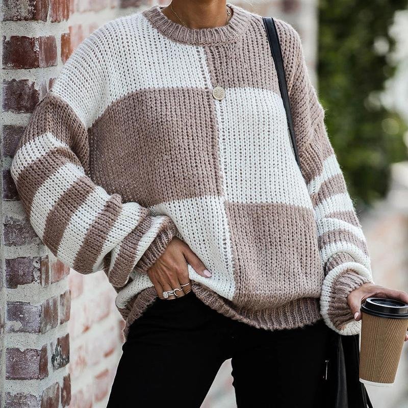 Plaid Knit Pullover Sweater-Corachic