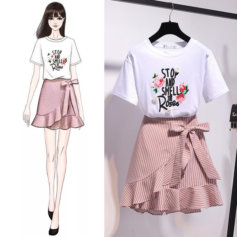 Fashion Print Tee+Stripe Skirt P11662