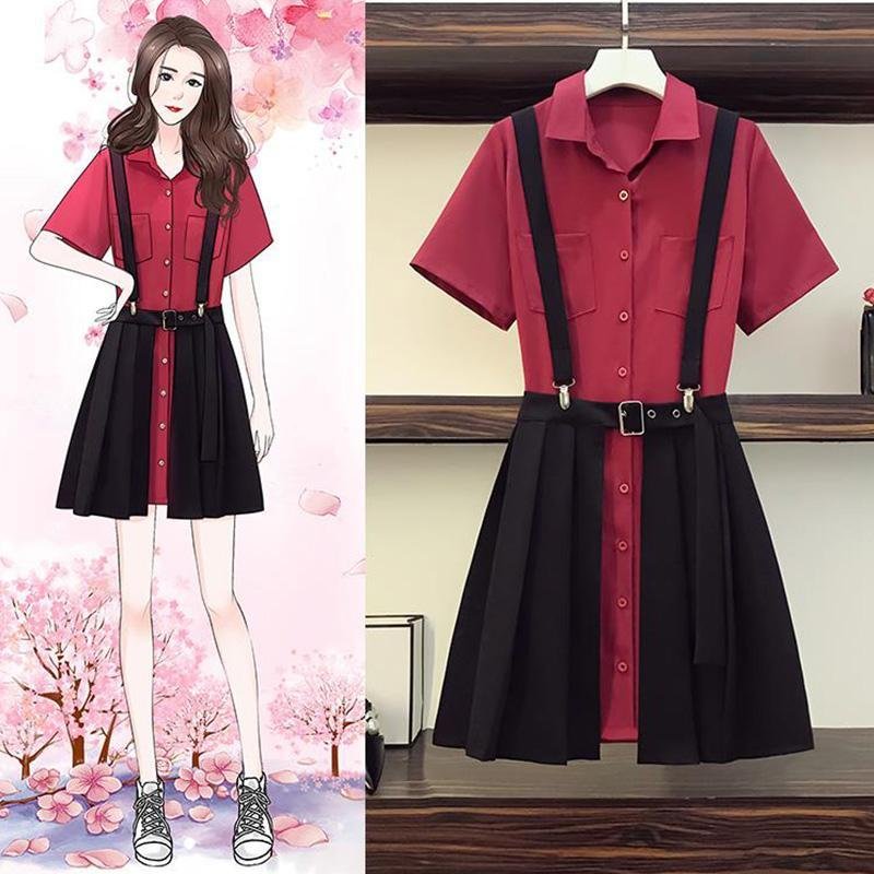 Fashion Red Blouse+Pleated Skirt P11680