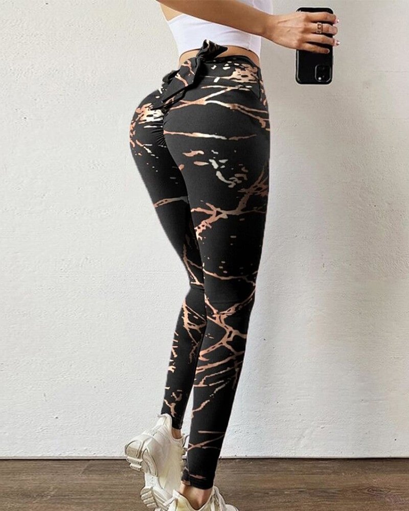 Bowknot Design Colorblock High Waist Butt Lift Stretchy Yoga Pants
