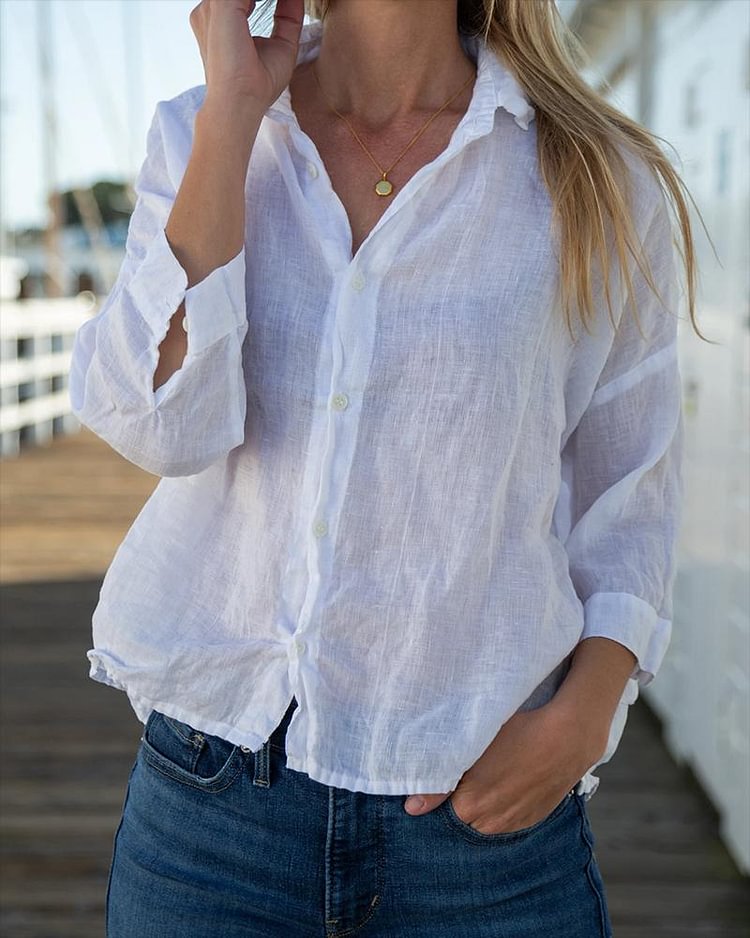 Casual Cotton And Linen Button Top-Mayoulove