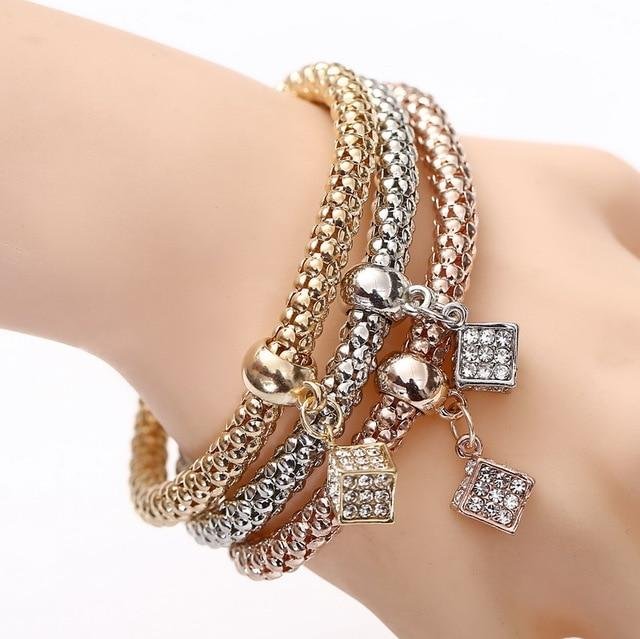 3 Pcs/Set Crystal Owl Heart Charm Bracelets-Mayoulove