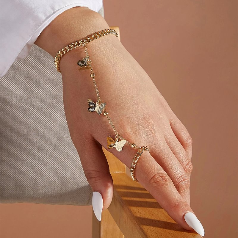 Minnieskull Retro butterfly pendant bracelet ring one piece - Minnieskull