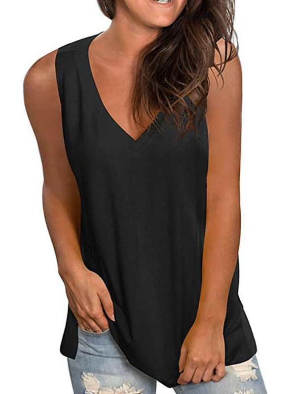 Women's Solid Casual Sleeveless Cotton-Blend Shirts & Tops