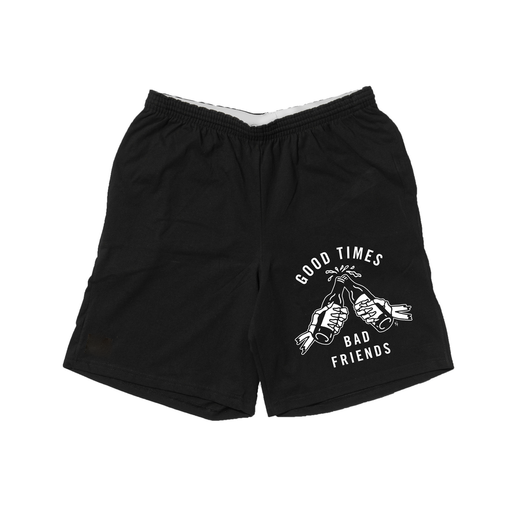 Good Time Bad Friends Elastic-waistband Sports Shorts - Krazyskull
