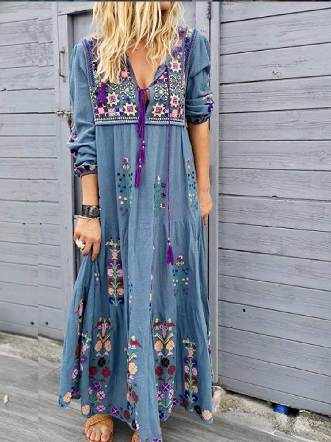 Casual Cotton-Blend Dress Women Plus Size Fashion Long Sleeve Summer Dress-Corachic