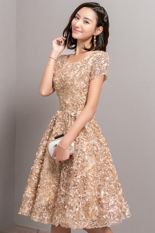 Gorgeous Short Sleeve Lace Homecoming Dress Short Prom Dresses Online