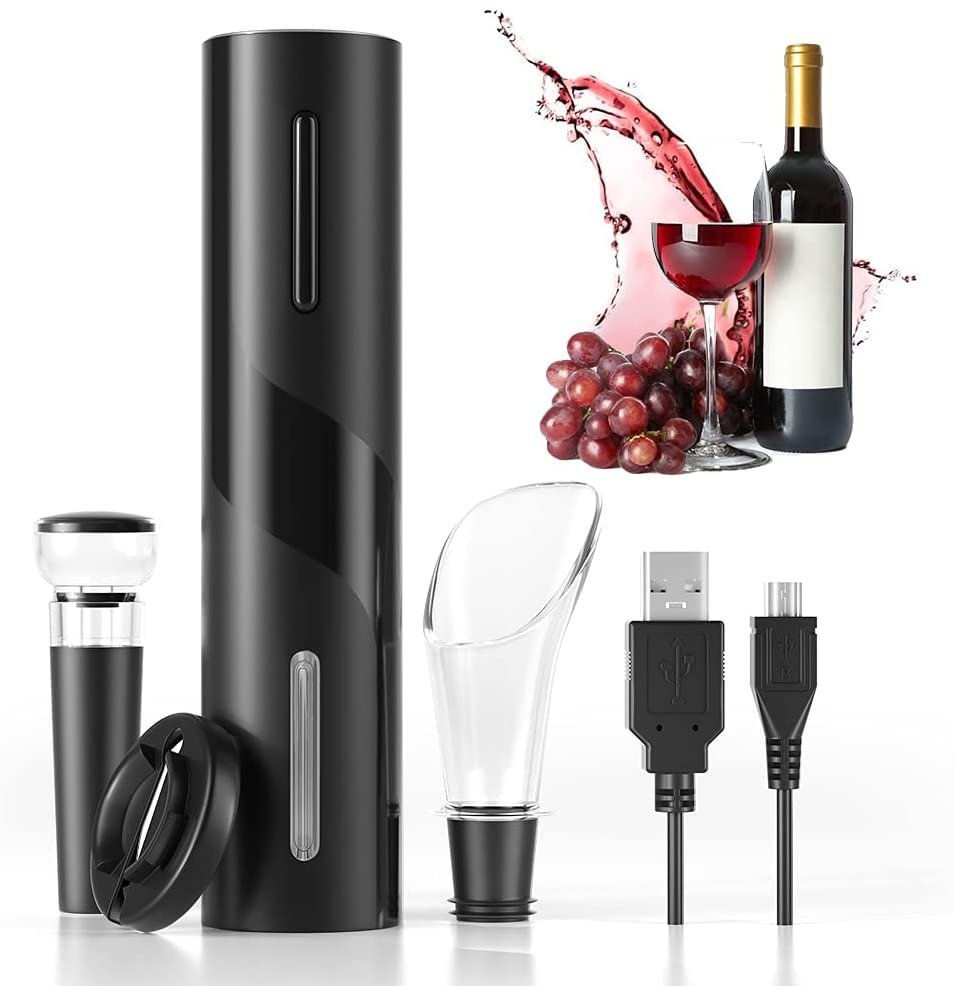 4-in-1 Electric Wine Bottle Opener Kit Rechargeable Automatic Corkscrew Set with Foil Cutter, Vacuum Stopper, Pourer for Kitchen, Home, Bar, Restaurant, Wine Lovers, Christmas Gift for Him-BSTOL-Bstol